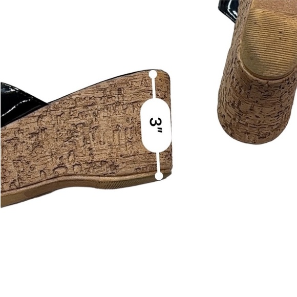 Mila Paoli black patent leather cork wedge sandals Made in Italy casual size 8 - Picture 4 of 11